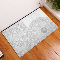 Niue White Sunday Rubber Doormat Half Hiapo Pattern Vibes - Polynesian Pride