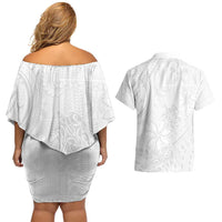 Tapu Fanau Ia Niue Couples Matching Off Shoulder Short Dress and Hawaiian Shirt Happy White Sunday Unique Hiapo LT14 - Polynesian Pride