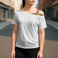 Tapu Fanau Ia Niue Cross Shoulder Shirt Happy White Sunday Unique Hiapo - Polynesian Pride