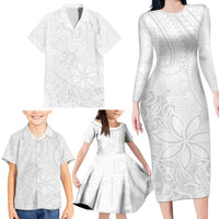 Tapu Fanau Ia Niue Family Matching Long Sleeve Bodycon Dress and Hawaiian Shirt Happy White Sunday Unique Hiapo LT14 - Polynesian Pride