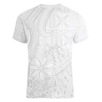 Tapu Fanau Ia Niue Women V-Neck T-Shirt Happy White Sunday Unique Hiapo LT14 - Polynesian Pride