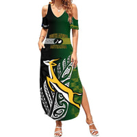 Personalised New Zealand and South Africa Rugby Summer Maxi Dress 2023 World Cup Final All Black Springboks Together LT14 Women Black - Polynesian Pride