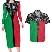 Vanuatu Cowboy Couples Matching Long Sleeve Bodycon Dress and Hawaiian Shirt Cowboy Symbols Split Stylized - Polynesian Pride