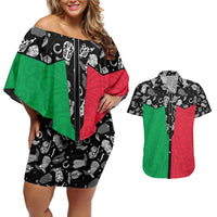 Vanuatu Cowboy Couples Matching Off Shoulder Short Dress and Hawaiian Shirt Cowboy Symbols Split Stylized - Polynesian Pride
