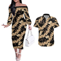 Vanuatu Cowboy Couples Matching Off The Shoulder Long Sleeve Dress and Hawaiian Shirt Seamless Straw Hats Hibiscus - Polynesian Pride