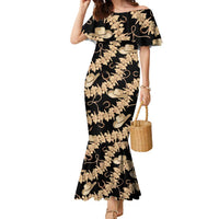 Vanuatu Cowboy Family Matching Mermaid Dress and Hawaiian Shirt Seamless Straw Hats Hibiscus LT14 Mom's Dress Black - Polynesian Pride