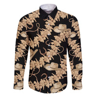 Vanuatu Cowboy Family Matching Off The Shoulder Long Sleeve Dress and Hawaiian Shirt Seamless Straw Hats Hibiscus LT14 Dad's Shirt - Long Sleeve Black - Polynesian Pride