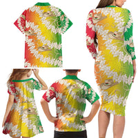 Vanuatu Cowboy Family Matching Long Sleeve Bodycon Dress and Hawaiian Shirt Straw Hats Hibiscus With Sand Drawing LT14 - Polynesian Pride