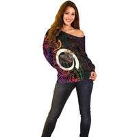 Vanuatu Boar Cowboy Off Shoulder Sweater Tusk Gradient Polynesian Pattern - Polynesian Pride