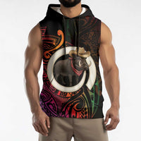 Vanuatu Boar Cowboy Sleeveless Hoodie Tusk Gradient Polynesian Pattern LT14 - Polynesian Pride