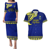 Personalised Fiji Natabua High School Couples Matching Puletasi Dress and Hawaiian Shirt Fijian Tapa Pattern LT14 Blue - Polynesian Pride
