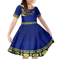 Personalised Fiji Natabua High School Family Matching Short Sleeve Bodycon Dress and Hawaiian Shirt Fijian Tapa Pattern LT14 Daughter's Dress Blue - Polynesian Pride