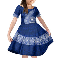 Personalised Fiji Queen Victoria School Family Matching Summer Maxi Dress and Hawaiian Shirt Fijian Tapa Pattern LT14 Daughter's Dress Blue - Polynesian Pride