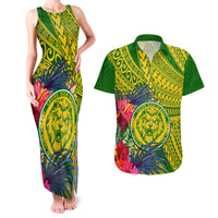 Personalised Leone High School Couples Matching Tank Maxi Dress and Hawaiian Shirt American Samoa Schools Polynesian Tropical Flowers LT14 Green - Polynesian Pride