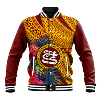 Personalised Tafuna High School Baseball Jacket American Samoa Schools Polynesian Tropical Flowers LT14 Unisex Maroon - Polynesian Pride