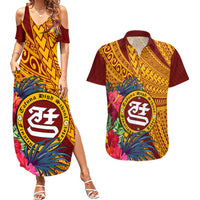 Personalised Tafuna High School Couples Matching Summer Maxi Dress and Hawaiian Shirt American Samoa Schools Polynesian Tropical Flowers LT14 Maroon - Polynesian Pride