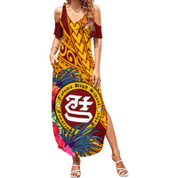 Personalised Tafuna High School Family Matching Summer Maxi Dress and Hawaiian Shirt American Samoa Schools Polynesian Tropical Flowers LT14 Mom's Dress Maroon - Polynesian Pride