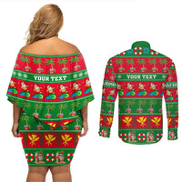Personalised Hawaii Christmas Couples Matching Off Shoulder Short Dress and Long Sleeve Button Shirt Mele Kalikimaka LT14 - Polynesian Pride