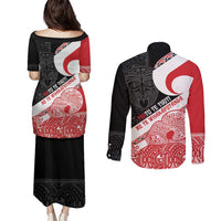 Toitu Te Tiriti Me Te Whakaputanga Couples Matching Puletasi and Long Sleeve Button Shirt Maori Wahaika With Haka Face