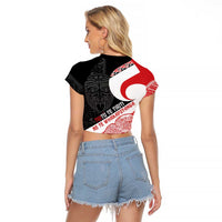 Toitu Te Tiriti Me Te Whakaputanga Raglan Cropped T Shirt Maori Wahaika With Haka Face
