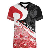 Toitu Te Tiriti Me Te Whakaputanga Women V-Neck T-Shirt Maori Wahaika With Haka Face