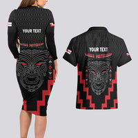Personalised Toitu Te Tiriti Mana Maori Motuhake Couples Matching Long Sleeve Bodycon Dress and Hawaiian Shirt Aotearoa Haka Face Mix Poutama Art LT14 - Polynesian Pride