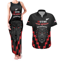 Personalised Toitu Te Tiriti Mana Maori Motuhake Couples Matching Tank Maxi Dress and Hawaiian Shirt Aotearoa Haka Face Mix Poutama Art