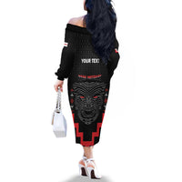 Personalised Toitu Te Tiriti Mana Maori Motuhake Family Matching Off The Shoulder Long Sleeve Dress and Hawaiian Shirt Aotearoa Haka Face Mix Poutama Art LT14 - Polynesian Pride