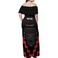 Personalised Toitu Te Tiriti Mana Maori Motuhake Family Matching Off Shoulder Maxi Dress and Hawaiian Shirt Aotearoa Haka Face Mix Poutama Art LT14 - Polynesian Pride