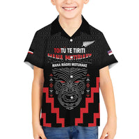 Personalised Toitu Te Tiriti Mana Maori Motuhake Kid Hawaiian Shirt Aotearoa Haka Face Mix Poutama Art LT14 Kid Black - Polynesian Pride