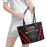 Personalised Toitu Te Tiriti Mana Maori Motuhake Leather Tote Bag Aotearoa Haka Face Mix Poutama Art