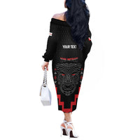 Personalised Toitu Te Tiriti Mana Maori Motuhake Off The Shoulder Long Sleeve Dress Aotearoa Haka Face Mix Poutama Art LT14 - Polynesian Pride