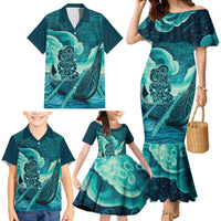 Personalised New Zealand Waitangi Day Family Matching Mermaid Dress and Hawaiian Shirt Hei Tiki With Maori Waka - Whakarare Pattern LT14 - Polynesian Pride