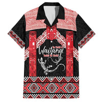 Toitu Te Tiriti O Waitangi Family Matching Off The Shoulder Long Sleeve Dress and Hawaiian Shirt Maori Wharenui With Taniko Motifs LT14 Dad's Shirt - Short Sleeve Red - Polynesian Pride