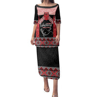 Toitu Te Tiriti O Waitangi Family Matching Puletasi and Hawaiian Shirt Maori Wharenui With Taniko Motifs LT14 Mom's Dress Red - Polynesian Pride