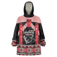 Toitu Te Tiriti O Waitangi Wearable Blanket Hoodie Maori Wharenui With Taniko Motifs LT14 One Size Red - Polynesian Pride
