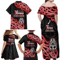 New Zealand 1840 Waitangi Day Family Matching Off Shoulder Maxi Dress and Hawaiian Shirt Aotearoa Haka Mask - Red Version LT14 - Polynesian Pride