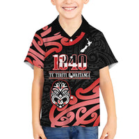 New Zealand 1840 Waitangi Day Family Matching Summer Maxi Dress and Hawaiian Shirt Aotearoa Haka Mask - Red Version LT14 Son's Shirt Red - Polynesian Pride