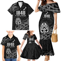 New Zealand 1840 Waitangi Day Family Matching Mermaid Dress and Hawaiian Shirt Aotearoa Haka Mask - Black Version LT14 - Polynesian Pride