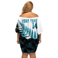 New Zealand Lawn Bowls Custom Family Matching Off Shoulder Short Dress and Hawaiian Shirt Aotearoa Silver Fern Paua Shell LT14 - Polynesian Pride