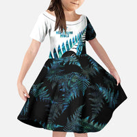 New Zealand Lawn Bowls Custom Family Matching Puletasi and Hawaiian Shirt Aotearoa Silver Fern Paua Shell LT14 Daughter's Dress Black - Polynesian Pride