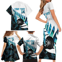 New Zealand Lawn Bowls Custom Family Matching Short Sleeve Bodycon Dress and Hawaiian Shirt Aotearoa Silver Fern Paua Shell LT14 - Polynesian Pride