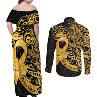 Polynesia Bone Cancer Awareness Couples Matching Off Shoulder Maxi Dress and Long Sleeve Button Shirt Fight Warriors LT14 - Polynesian Pride