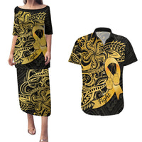 Polynesia Bone Cancer Awareness Couples Matching Puletasi and Hawaiian Shirt Fight Warriors LT14 Black - Polynesian Pride