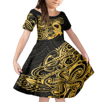 Polynesia Bone Cancer Awareness Family Matching Off Shoulder Short Dress and Hawaiian Shirt Fight Warriors LT14 Daughter's Dress Black - Polynesian Pride