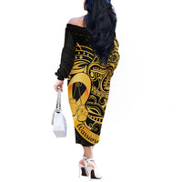 Polynesia Bone Cancer Awareness Off The Shoulder Long Sleeve Dress Fight Warriors LT14 - Polynesian Pride