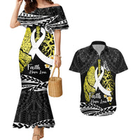 Personalised Polynesia World Lung Cancer Day Couples Matching Mermaid Dress and Hawaiian Shirt Faith Hope Love LT14 Black - Polynesian Pride