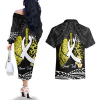 Personalised Polynesia World Lung Cancer Day Couples Matching Off The Shoulder Long Sleeve Dress and Hawaiian Shirt Faith Hope Love LT14 - Polynesian Pride