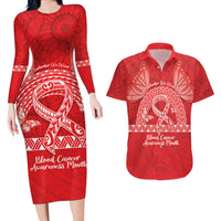 Personalised In September We Wear Red Couples Matching Long Sleeve Bodycon Dress and Hawaiian Shirt Polynesia Blood Cancer Awareness LT14 Red - Polynesian Pride
