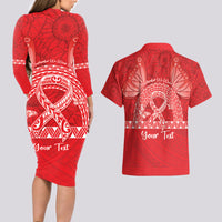 Personalised In September We Wear Red Couples Matching Long Sleeve Bodycon Dress and Hawaiian Shirt Polynesia Blood Cancer Awareness LT14 - Polynesian Pride